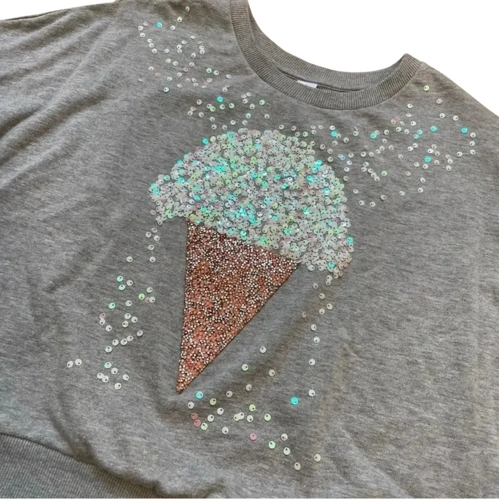 Justice Girls Gray Ice Cream Sequin Sweatshirt Size 18/20